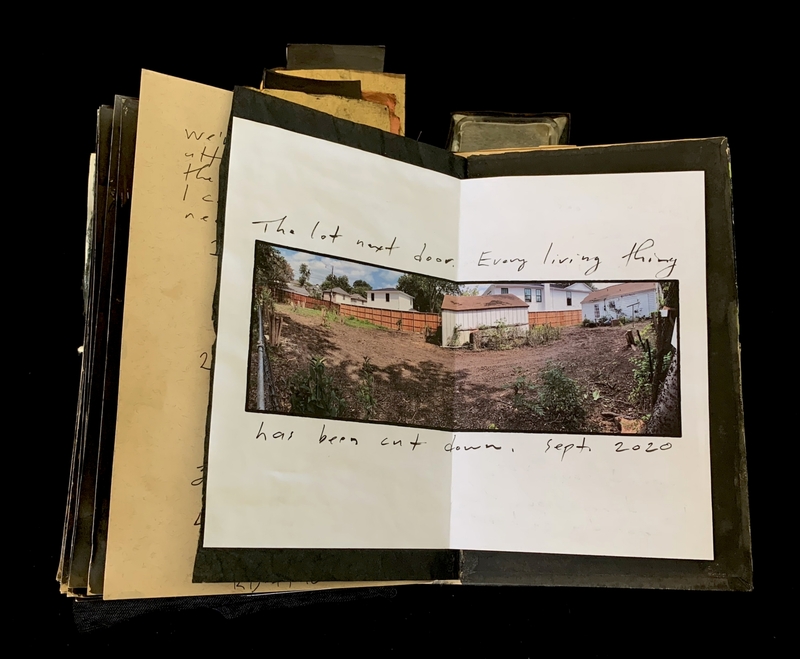 A photograph of a residential lot next door, with handwritten notes and a date indicating it was taken in September 2020.