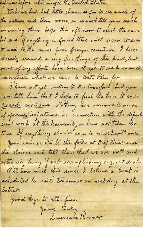 Handwritten 4 page letter from Lawrence Bruner to Marcia Bruner, "We, Mr. Leary and I, have returned from a trip…"