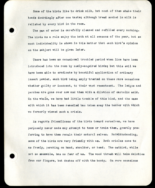 Frank H. Shoemaker typescript narrative, 29 pages,  on the bird room in Omaha home, with details on bird and insects.