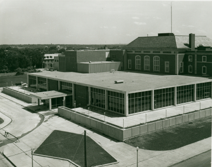 First Union addition, 1959. North entry with car port.