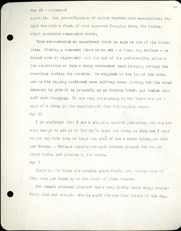 Frank H. Shoemaker typescript, 32 pages, detailing bird sightings, field trips, photography, and associated activities in Omaha, Nebraska.