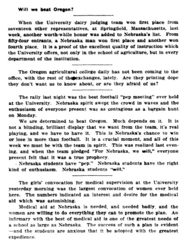 The Daily Nebraskan speculates over whether or not the Nebraska football team can pull off a win against the Oregon Agricultural College Aggies.