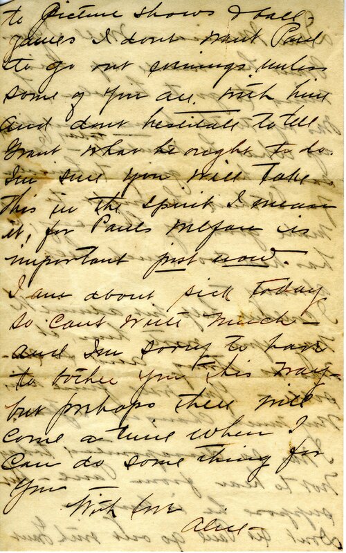 Handwritten 2 page letter from Alice to Marcia Bruner, "Well I guess Grant has made up his mind to go to Lincoln…"