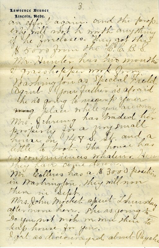 Handwritten 11 page letter from Marcia Bruner to Lawrence Bruner, "The letter you wrote June 27 got here…"