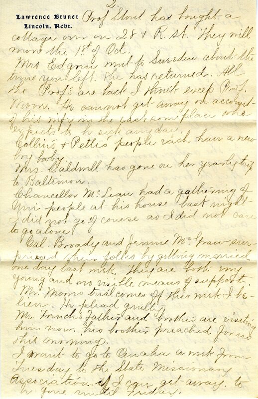 Handwritten 8 page letter from Marcia Bruner to Lawrence Bruner, "It seems harder every Sunday…"