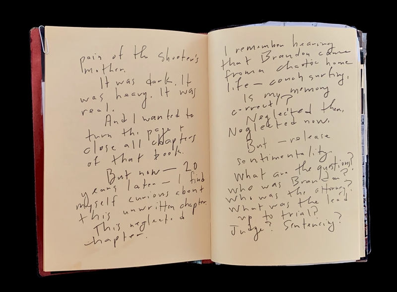 A handwritten journal entry discussing personal reflections and memories, with a focus on a past event and its impact.