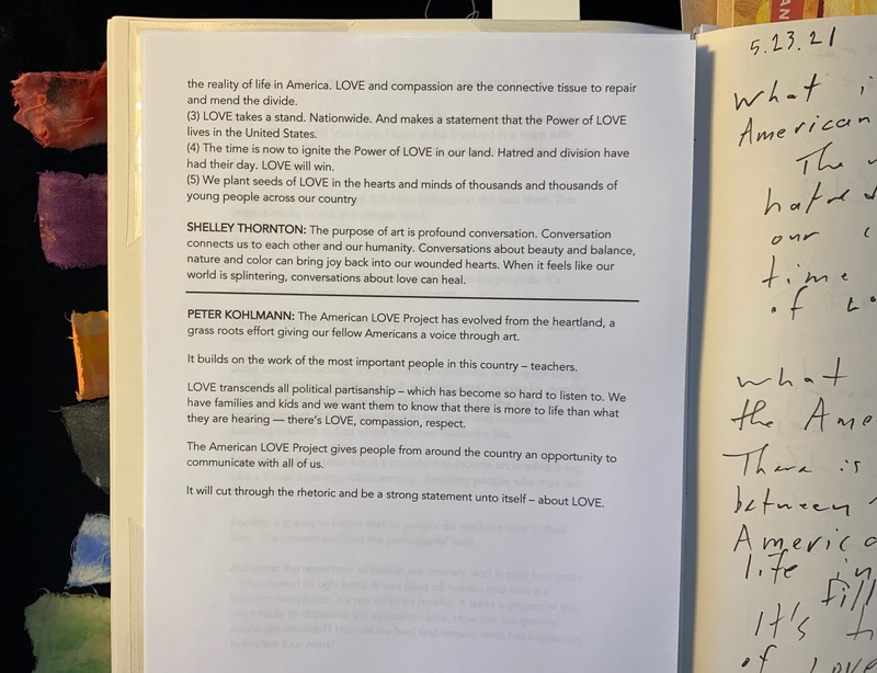 An open journal with a printed page on the left and handwritten text on the right.