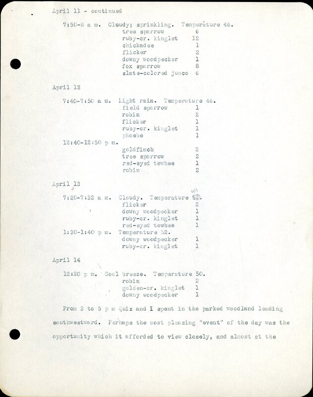 Frank H. Shoemaker typescript, 11 pages, on birds living in bird room in Omaha home with a list of birds in general Omaha region.