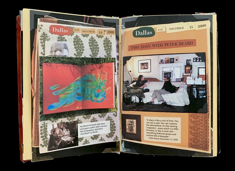 A scrapbook page featuring a diary entry and artwork, dated November 14 and 15, 2000, in Dallas.