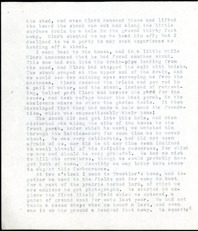 Frank H. Shoemaker typescript, 20 pages, detailing bird sightings, field trips, photography, and associated activities in Omaha, Nebraska.