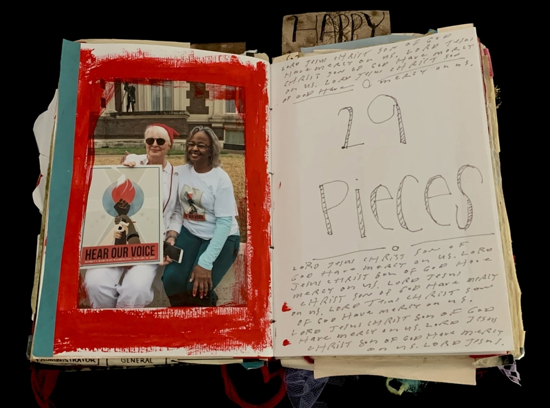 A page from a scrapbook featuring a photograph and handwritten text.