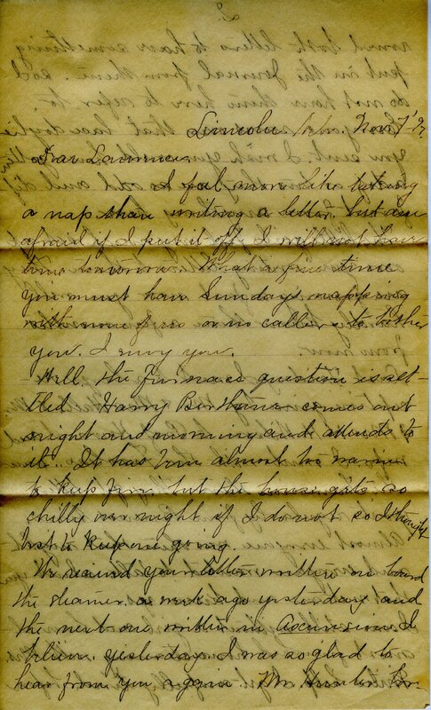 Handwritten 6 page letter from Marcia Bruner to Lawrence Bruner, "I feel more like taking a nap than writing a letter…"