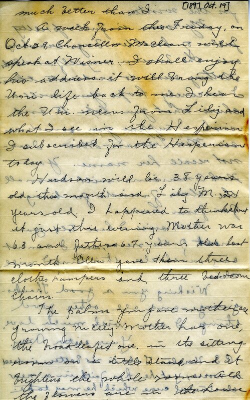 Handwritten 6 page letter from Amy Bruner to Lawrence Bruner, "I feel like writing to you this evening…"