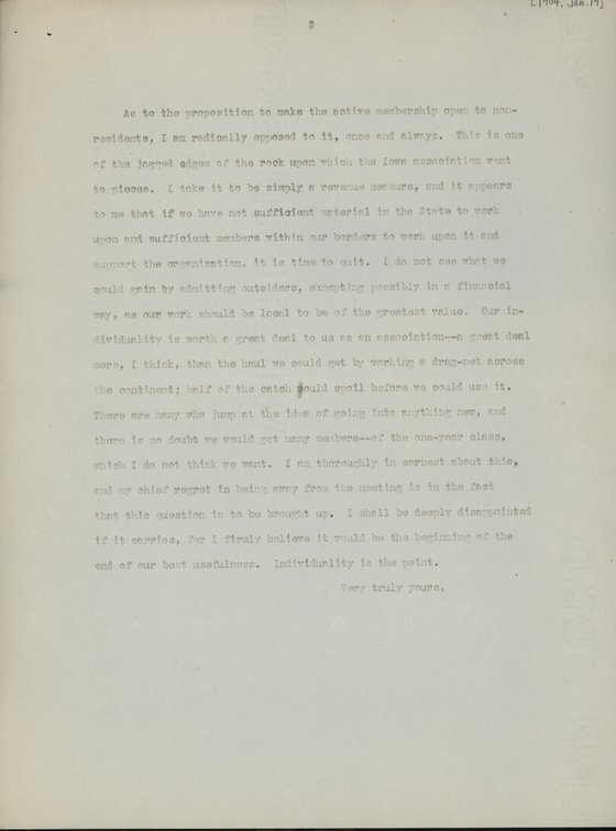 Typewritten letter, 3 pages, from Robert H. Wolcott to Frank H. Shoemaker, "If present plans are carried out, I shall be somewhere on the Pacific Coast by January 30th; if matters are deferred for any reason, the probability is that the date named will find me too busy getting ready for the business of the trip to attend the annual meeting."