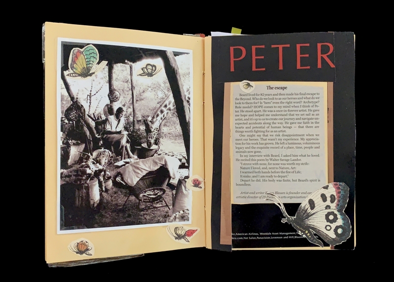 A scrapbook page featuring a photograph of a person in a natural setting, accompanied by text and decorative elements.