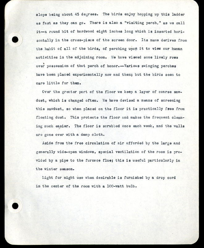 Frank H. Shoemaker typescript narrative, 29 pages,  on the bird room in Omaha home, with details on bird and insects.