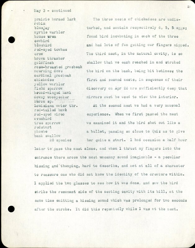 Frank H. Shoemaker typescript, 32 pages, detailing bird sightings, field trips, photography, and associated activities in Omaha, Nebraska.