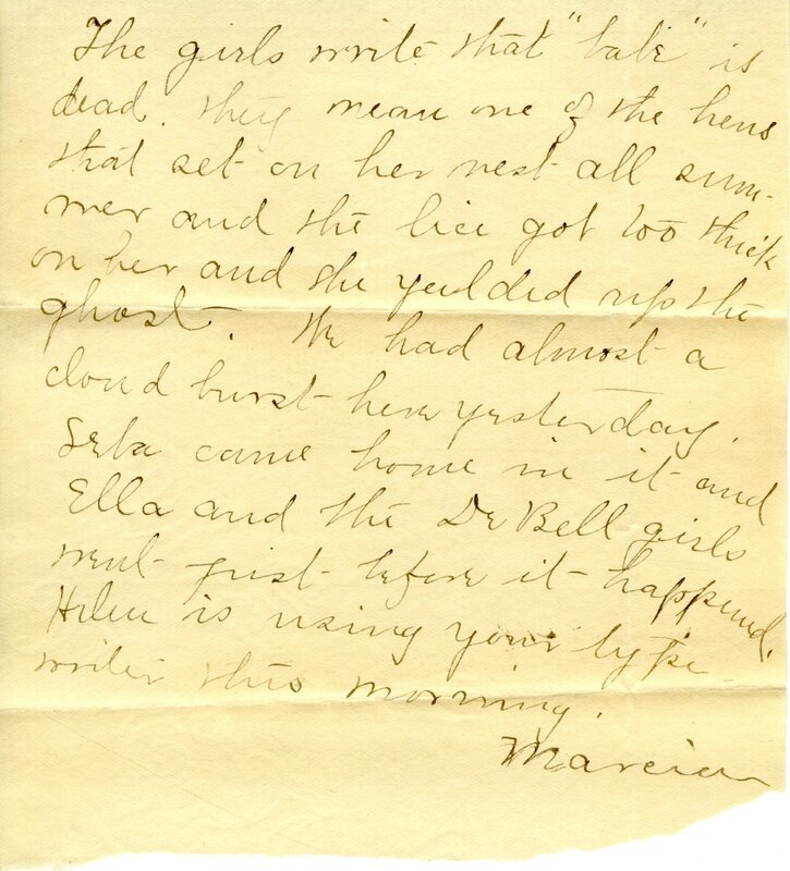 Handwritten 1 page letter from Marcia Bruner to Lawrence Bruner, "The girls write that 'Jake' is dead…"