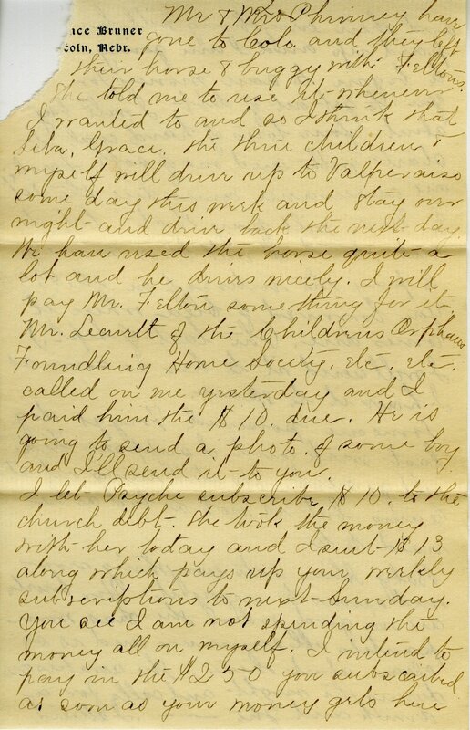 Handwritten 6 page letter from Marcia Bruner to Lawrence Bruner, "I did not go to church today..."