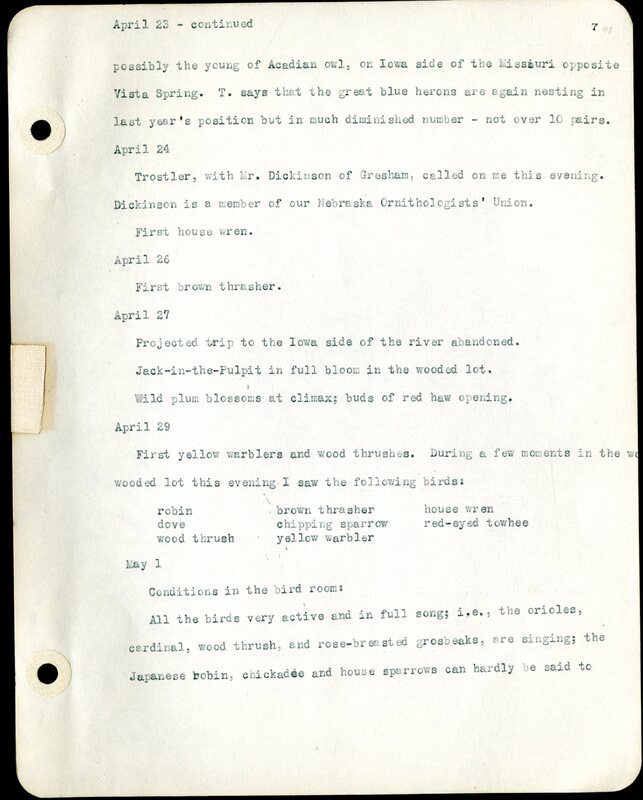 Frank H. Shoemaker typescript, 46 pages, detailing bird sightings, field trips, photography, and associated activities in Omaha, Nebraska.