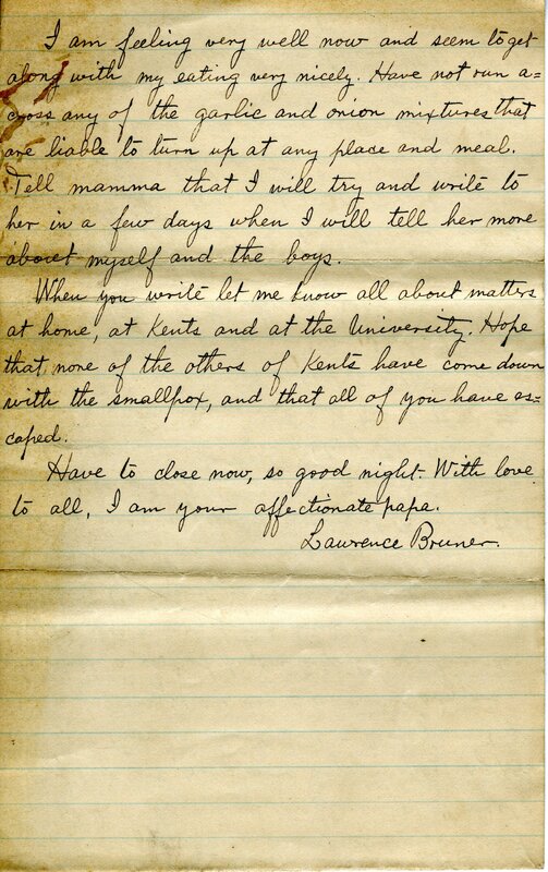 Handwritten 4 page letter from Lawrence Bruner to Psyche, "Well here we are in the capital city of this southmost…"
