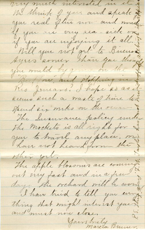 Handwritten 7 page letter from Marcia Bruner to Lawrence Bruner, "I suppose it is about time I should write to you although I feel as if it might..."