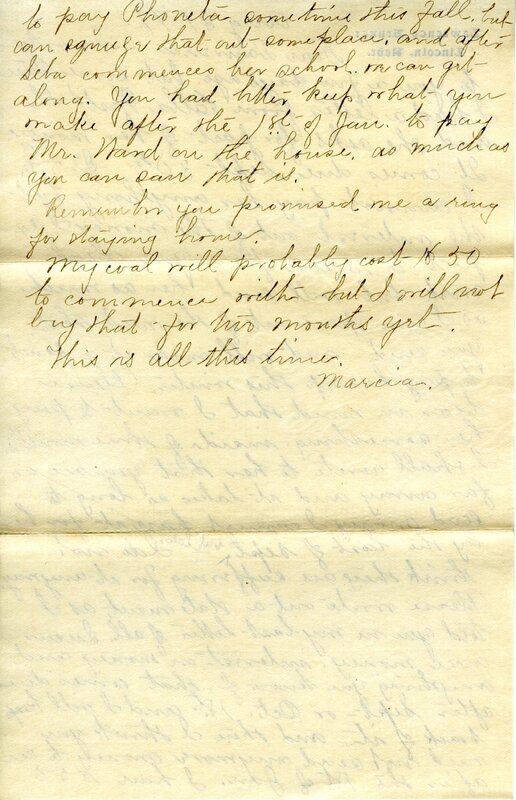 Handwritten 2 page letter from Marcia Bruner to Lawrence Bruner, "I did not go to church today..."