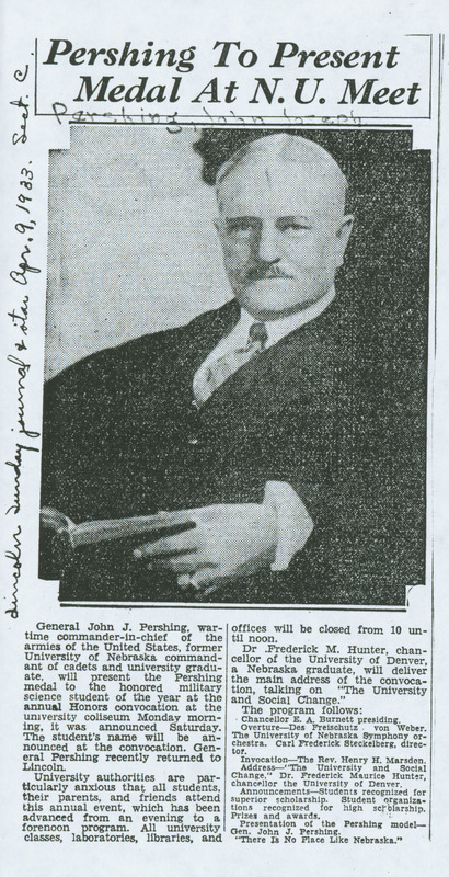 General Pershing Pershing presenting Pershing medal to honored military science students of the year at the annual Honors convocation at the University Coliseum in 1938.