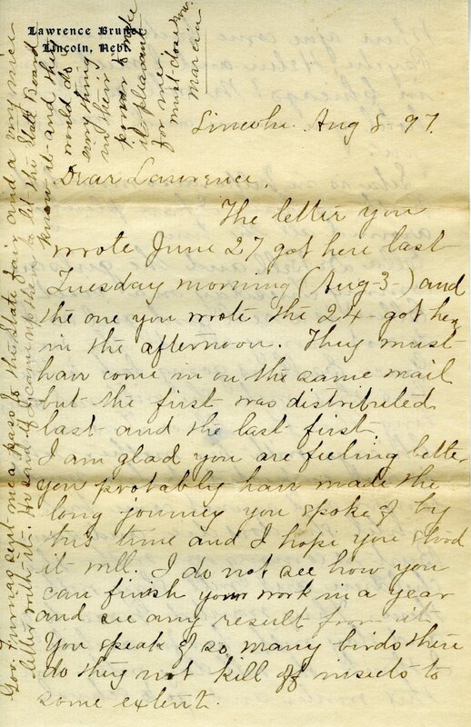 Handwritten 11 page letter from Marcia Bruner to Lawrence Bruner, "The letter you wrote June 27 got here…"