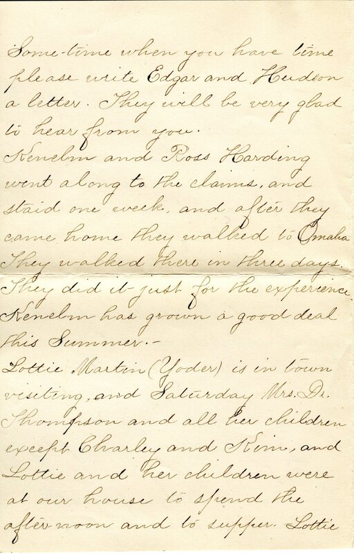 Handwritten 4 page letter from Lillian Bruner to Lawrence Bruner, "I have been wanting to write for some time…"