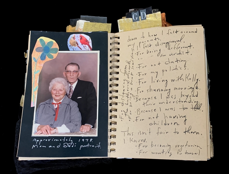 A vintage photograph of a couple from 1978 is juxtaposed with a handwritten list of personal reflections and feelings.