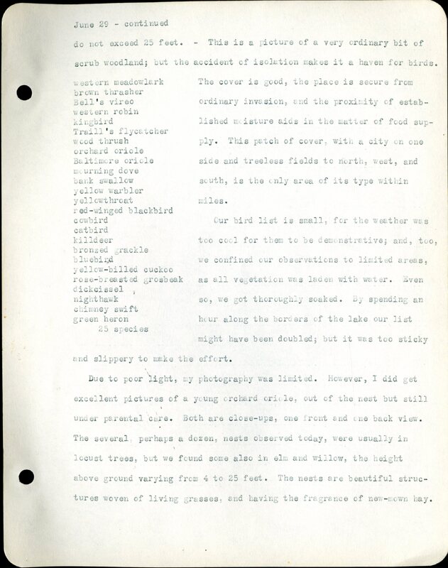 Frank H. Shoemaker typescript, 46 pages, detailing bird sightings, field trips, photography, and associated activities in Omaha, Nebraska.