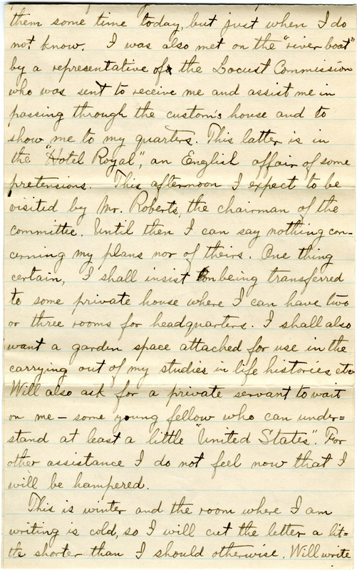 Handwritten 5 page letter from Lawrence Bruner to Marcia Bruner, "Well I have finally reached this place –– the field of action for the next 9 or 10 months."