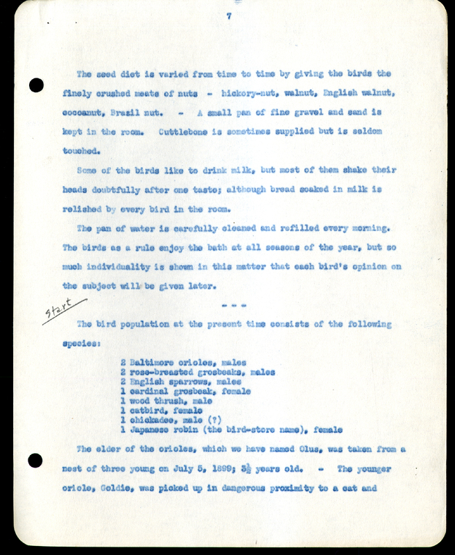 Frank H. Shoemaker typescript narrative, 29 pages,  on the bird room in Omaha home, with details on bird and insects.