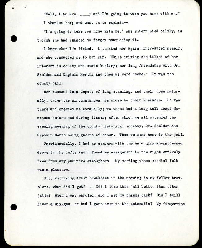 Frank H. Shoemaker typescript, 4 pages, on trip as photographer with  Addison E. Sheldon, along with notes from Captain Luthor North's travel diary.