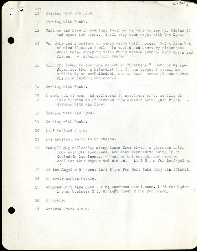 Frank H. Shoemaker typescript, 2 pages, on collecting trips in Califorina and Arizona.