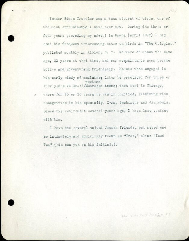 Frank H. Shoemaker typescript, 32 pages, detailing bird sightings, field trips, photography, and associated activities in Omaha, Nebraska.