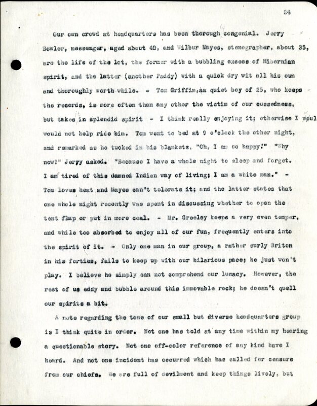 Frank H. Shoemaker typescript, 28 pages, titled "At Fort Riley, Kansas" on activities at Fort Riley between Oct. 12-29, 1903.