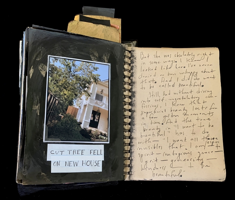 A journal page featuring a photograph of a house with a caption and handwritten reflections on beauty and self-perception.
