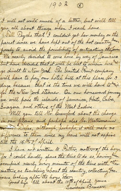 Handwritten 2 page letter from Lawrence Bruner to Marcia Bruner, "If everything had gone as we planned I would be…"