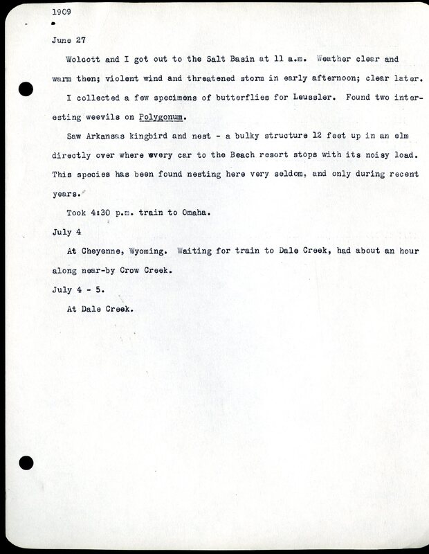 Frank H. Shoemaker typescript, 11 pages, notes and bird lists from field trip at Havelock, Nebraska, and areas surrounding Lincoln, Nebraska