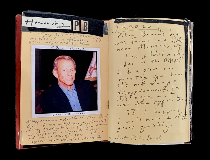 A journal page featuring a photograph of Peter Beard and handwritten notes.