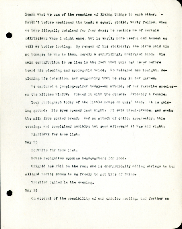 Frank H. Shoemaker typescript, 8 pages, detailing bird sightings, field trips, photography, and associated activities in Omaha, Nebraska.
