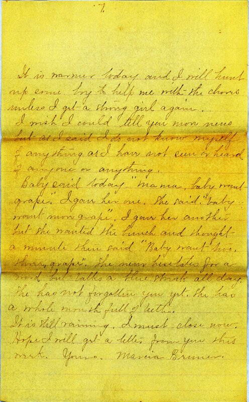 Handwritten 7 page letter from Marcia Bruner to Lawrence Bruner, "It does not seem possible that…"