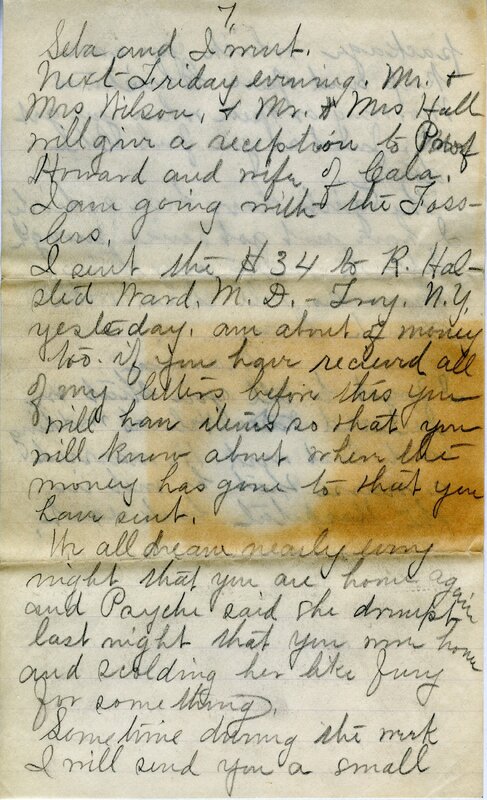 Handwritten 8 page letter from Marcia Bruner to Lawrence Bruner, "I will try to write today with the children…"