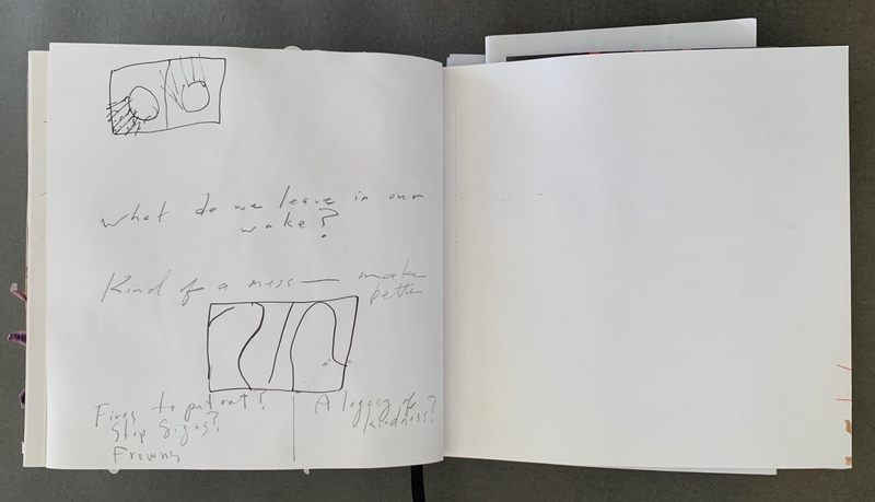 A hand-drawn journal page with sketches and handwritten notes.