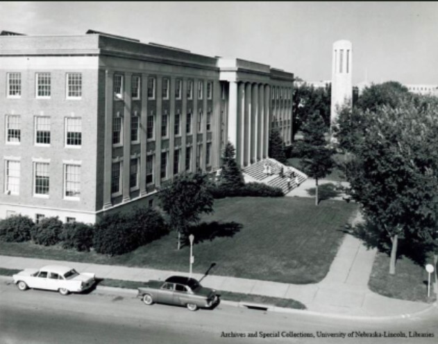 with Mueller Tower, 1950s.