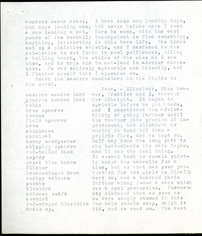 Frank H. Shoemaker typescript, 20 pages, detailing bird sightings, field trips, photography, and associated activities in Omaha, Nebraska.