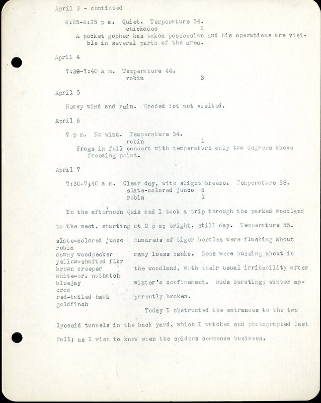 Frank H. Shoemaker typescript, 11 pages, on birds living in bird room in Omaha home with a list of birds in general Omaha region.