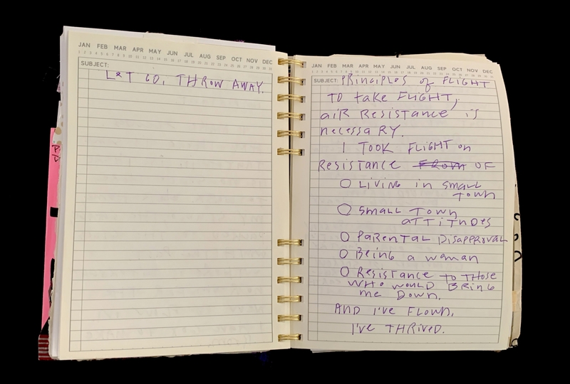 A handwritten page from a notebook discussing principles of flight and overcoming resistance.